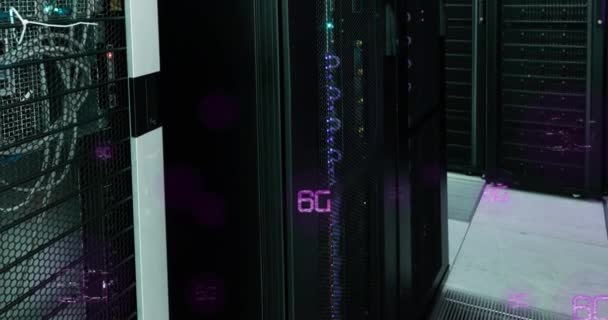 データサーバーシステム上の照らされた6Gテキストのアニメーション デジタル複合 テレコム 未来的なネットワークセキュリティ データセンター ネットワーキング テクノロジー ネットワークのコンセプト — ストック動画