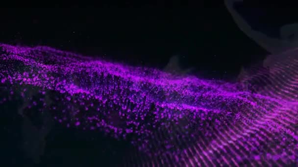 Анімація Мережевих Єднань Світяться Фіолетовими Сітками Чорному Тлі Глобальні Єднання — стокове відео