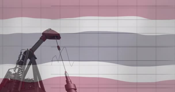 Animace Thailandské Vlajky Více Grafů Přes Jeřáb Staveništi Digitální Kompozit — Stock video