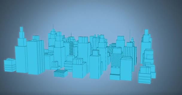 Animation Rotation Paysage Urbain Traitement Des Données Sur Fond Bleu — Video