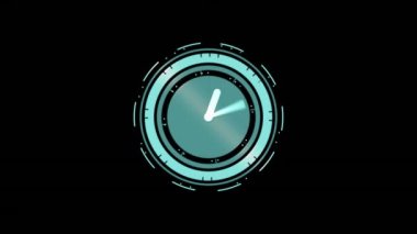 Siyah zemin üzerinde neon saat üzerinde yüzen matematiksel denklemlerin ve sembollerin animasyonu. Bilgisayar arayüzü ve iş teknolojisi kavramı