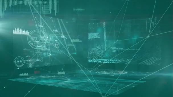 Анимация Сети Соединений Над Обработкой Данных Концепция Глобальных Соединений Вычислительной — стоковое видео