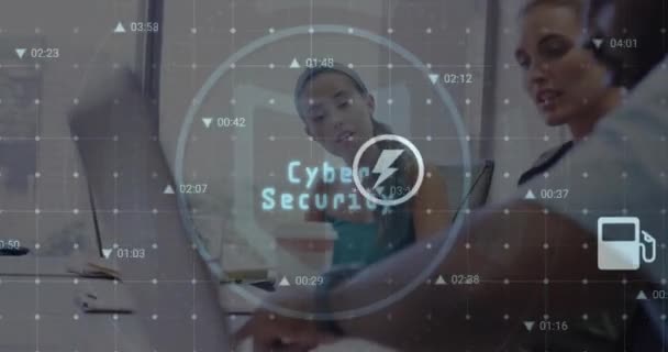 Animazione Testo Sicurezza Informatica Codice Barre Icona Sostenibile Diversi Colleghi — Video Stock