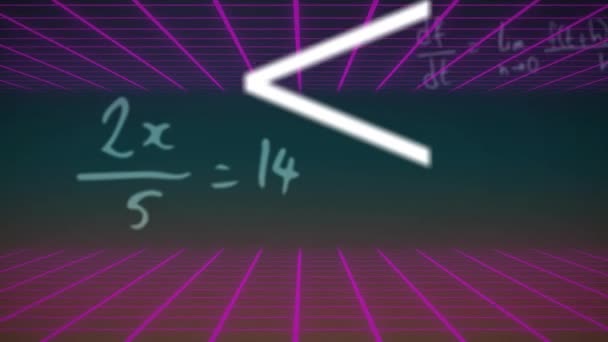Animacja Równań Symboli Matematyki Poruszających Się Podświetlaną Siatką Czarnym Tle — Wideo stockowe