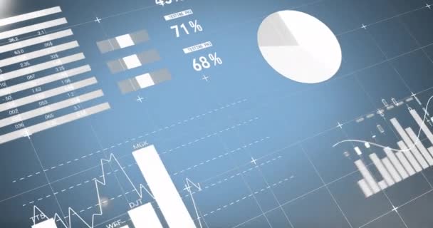 Animation Financial Data Processing Blue Background Global Business Finances Computing — Stock videók