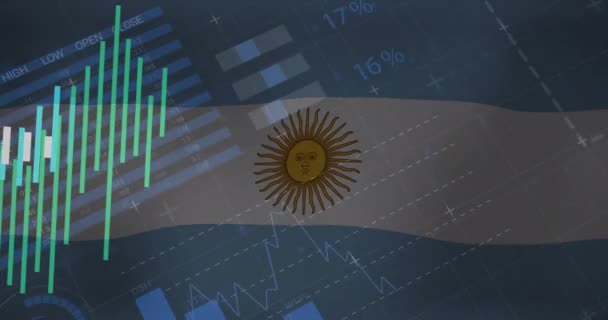 Анимация Аргентинского Флага Висящего Над Экраном Инфографики Патриотизм Правительство Бизнес — стоковое видео