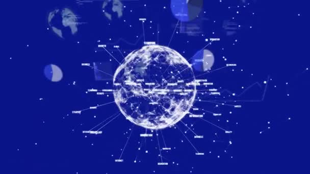 Veri Işleme Dünya Üzerindeki Bağlantı Ağının Animasyonu Dijital Olarak Oluşturulmuş — Stok video