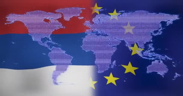 Rus Bayrağı Avrupa Birliği Bayrağı Üzerinde Hareket Eden Dijital Haritanın — Stok video