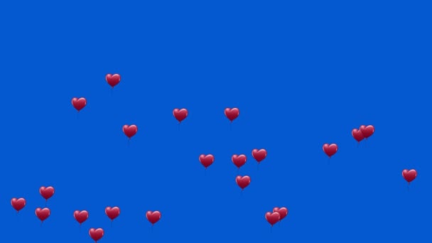 Animation Von Roten Herzballons Auf Blauem Hintergrund Liebe Romantik Und — Stockvideo