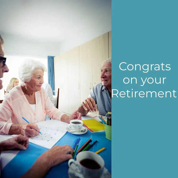 Composition Congrats Your Retirement Text Senior Caucasian People Retirement Senior — Stock Photo, Image