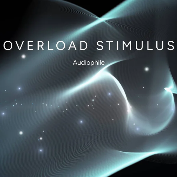Sammansättning Överbelastning Stimulus Audiofil Text Över Blå Vågor Svart Bakgrund — Stockfoto