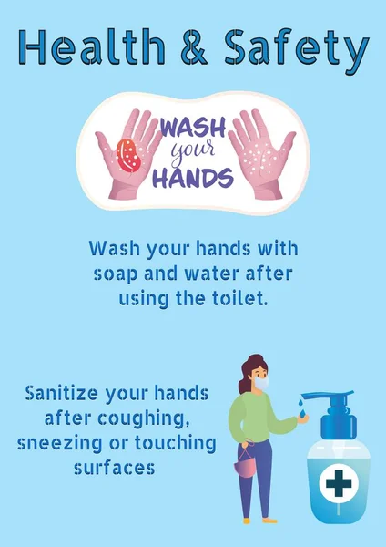 Samenstelling Van Gezondheid Veiligheid Tekst Hand Wassen Blauwe Achtergrond Digitaal — Stockfoto