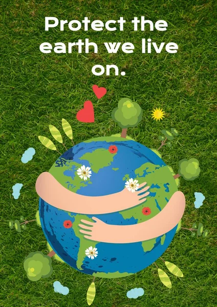 Composição Proteger Terra Que Vivemos Texto Sobre Terra Planten Fundo — Fotografia de Stock