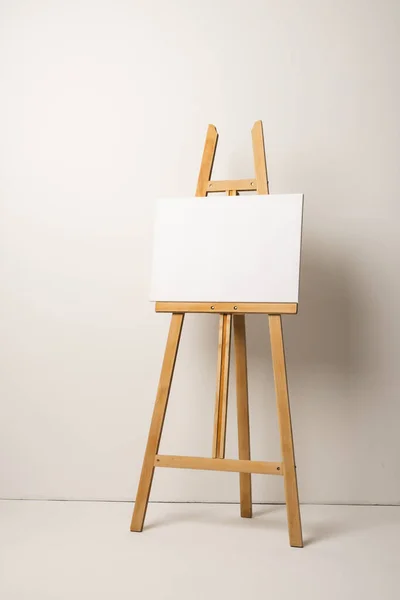 White Canvas Wooden Easel Copy Space White Background Signage Writing — Stock Photo, Image