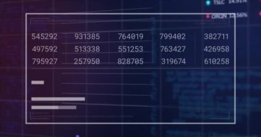 Mavi arka planda istatistiksel ve borsa veri işleme arayüzü animasyonu. Küresel ekonomi ve iş veri teknolojisi kavramı