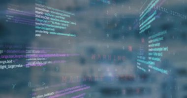 Karanlık arka planda bilgisayar veri işleme animasyonu. Küresel hesaplama, dijital arayüz ve veri işleme kavramı dijital olarak oluşturulmuş video.