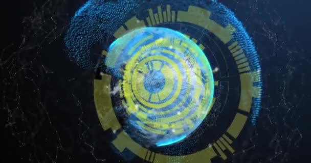 Animace Kulatých Skenerů Sítě Připojení Přes Rotující Kouli Modrém Pozadí — Stock video
