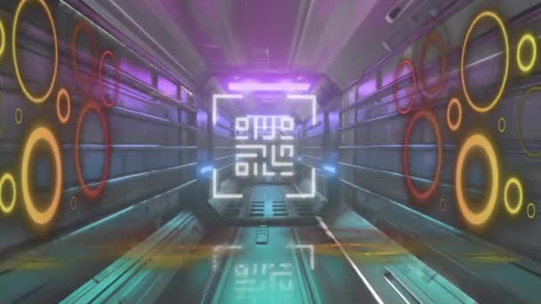 Animation Eines Neongrauen Barcode Scanners Gegen Neongrauen Tunnel Nahtlosem Muster — Stockvideo