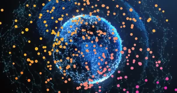 Анимация Глобусов Связанными Точками Вращающихся Абстрактном Фоне Цифровое Генерирование Телекоммутация — стоковое видео