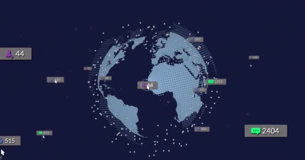 파란색 배경에 지구를 미디어 아이콘의 애니메이션 미디어 네트워킹 비즈니스 — 비디오