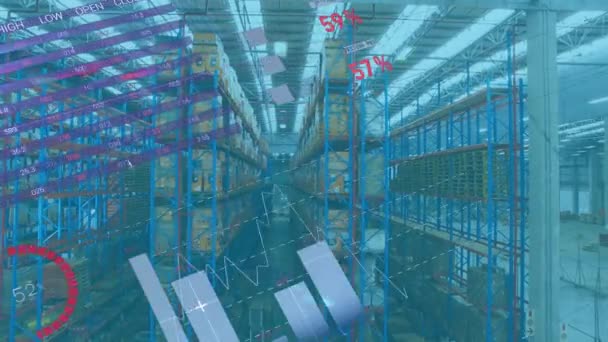 Animation Infographic Interface Aerial View Warehouse Background Digital Composite Multiple — Stock Video