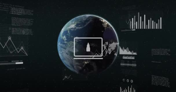 Animation Der Statistischen Datenverarbeitung Gegen Sich Drehende Weltkugel All Globale — Stockvideo