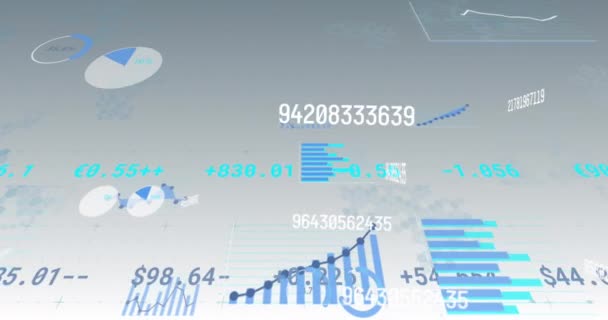 Animación Múltiples Números Cambiantes Procesamiento Datos Estadísticos Sobre Fondo Gris — Vídeos de Stock
