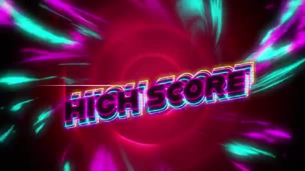 Animation Des High Score Textes Über Neon Licht Hintergrund Globales — Stockvideo