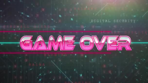 Animasi Game Text Neon Lines Dan Papan Sirkuit Komputer Global — Stok Video
