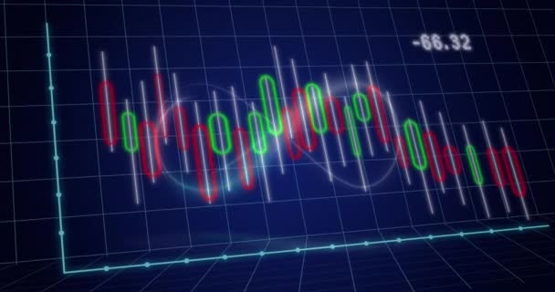 파란색 배경에 상징에 변화를 그래프의 애니메이션 디지털 방식으로 생성하는 홀로그램 — 비디오