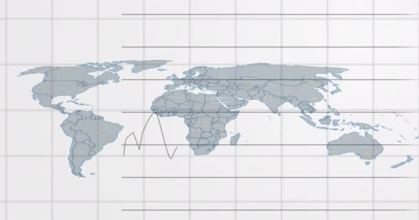 Animatie Van Statistische Gegevensverwerking Wereldkaart Tegen Een Witte Achtergrond Concept — Stockvideo