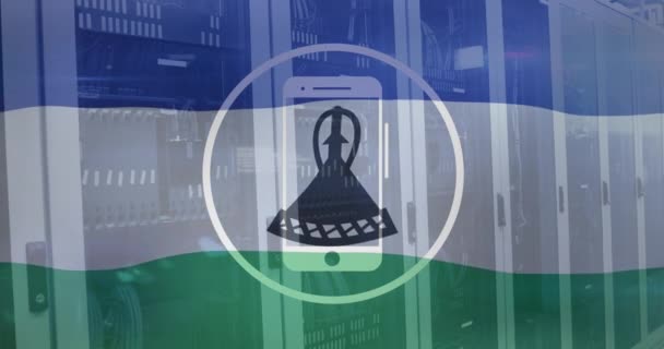Animation Cellphone Circle Flag Lesotho Computer Language Data Server Racks — Stock Video
