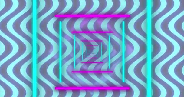 紫色の波パターンの背景に移動するシームレスなループ上のネオンラインのアニメーション パターン ムーブメントのコンセプトをデジタル生成したビデオ — ストック動画