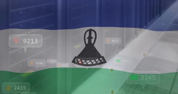 Animación Números Icono Las Barras Notificación Sobre Lesotho Bandera Contra — Vídeo de stock