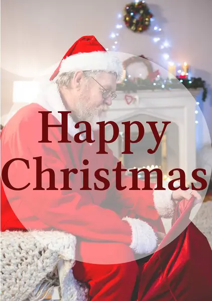 Состав Счастливого Рождественского Текста Поверх Санта Клауса Рождественскими Подарками Рождество — стоковое фото
