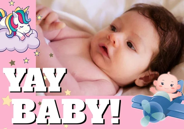 Samenstelling Van Yay Baby Tekst Foto Van Kaukasische Baby Nieuw — Stockfoto