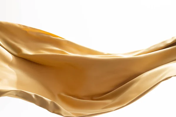 Nahaufnahme Aus Goldglänzendem Seidenstoff Mit Kopierraum Auf Weißem Hintergrund Textur — Stockfoto
