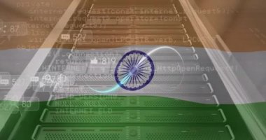 Bildirim çubuklarının animasyonu, Hint bayrağı ve bilgisayar dili üzerindeki sonsuzluk işareti, veri sistemi. Dijital bileşim, çoklu pozlama, sosyal medya, özgürlük, vatanseverlik, koruma ve teknoloji.