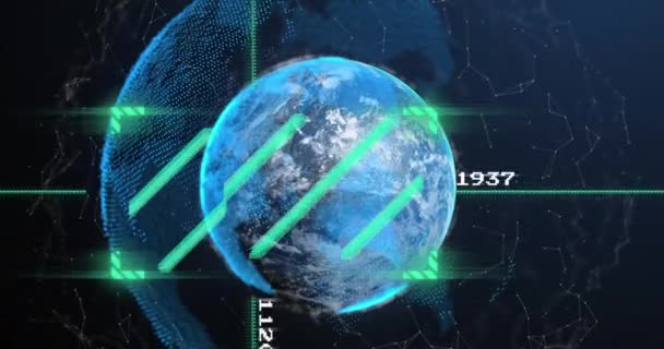 Animacja Zielonego Skanera Skanującego Sieć Połączeń Globus Niebieskim Tle Globalne — Wideo stockowe