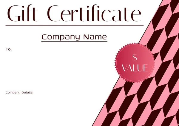 礼物证书文本 保存文本和详细的空间与黑色和粉红色的几何图案在白色 礼券证书模板概念数字生成的图像 — 图库照片