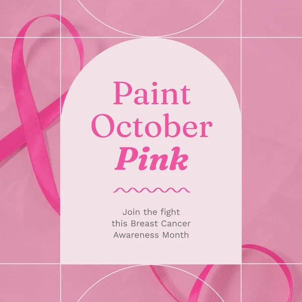Malen Oktober Rosa Brustkrebs Bewusstsein Monat Text Mit Rosa Schleife — Stockfoto