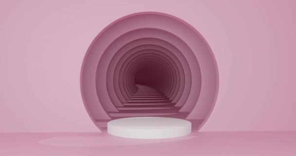 Animation Pink Corridor White Circle Step Copy Space Pink Background — Stock Video