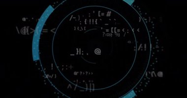 Siyah arka plandaki semboller üzerinden daire yüklerken asma kilit ve kredi kartı animasyonu. Dijital olarak üretilmiş, hologram, illüstrasyon, koruma, tabela, bankacılık ve iş konsepti.