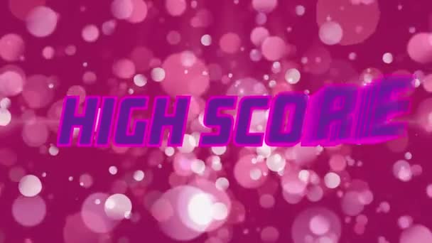 Animation Des Highscore Textes Über Glühenden Scheinwerfern Auf Rosa Hintergrund — Stockvideo