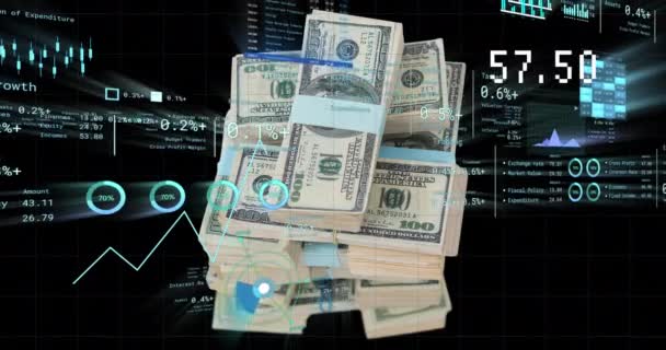Animazione Dell Elaborazione Dei Dati Finanziari Banconote Dollari Americani Concetto — Video Stock