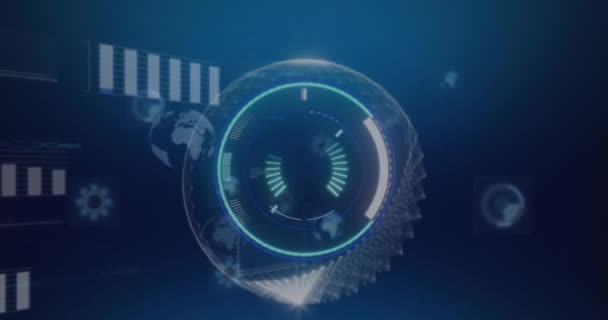 Animação Digitalização Escopo Processamento Dados Sobre Fundo Azul Conceito Global — Vídeo de Stock