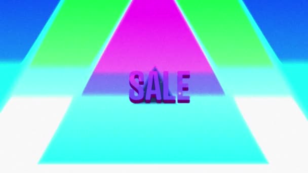 Animacja Tekstu Sprzedaży Nad Neonowymi Trójkątami Niebieskim Tle Koncepcja Sprzedaży — Wideo stockowe