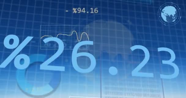 Animación Del Procesamiento Datos Financieros Sobre Fondo Azul Negocios Globales — Vídeos de Stock