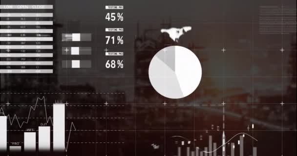 Animação Interface Infográfica Sobre Paisagem Urbana Moderna Contra Céu Composto — Vídeo de Stock