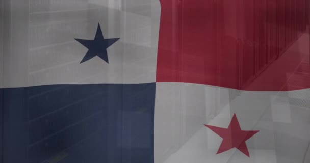 Анимация Флага Панамы Абстрактными Линиями Над Серверной Цифровые Комиксы Патриотизм — стоковое видео